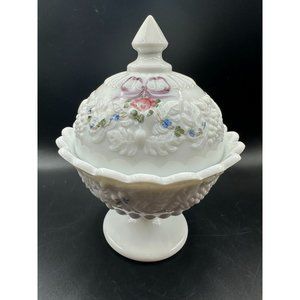 Vintage Westmoreland Della Robbia Lidded Milk Glass Candy Dish Signed Dated 1975